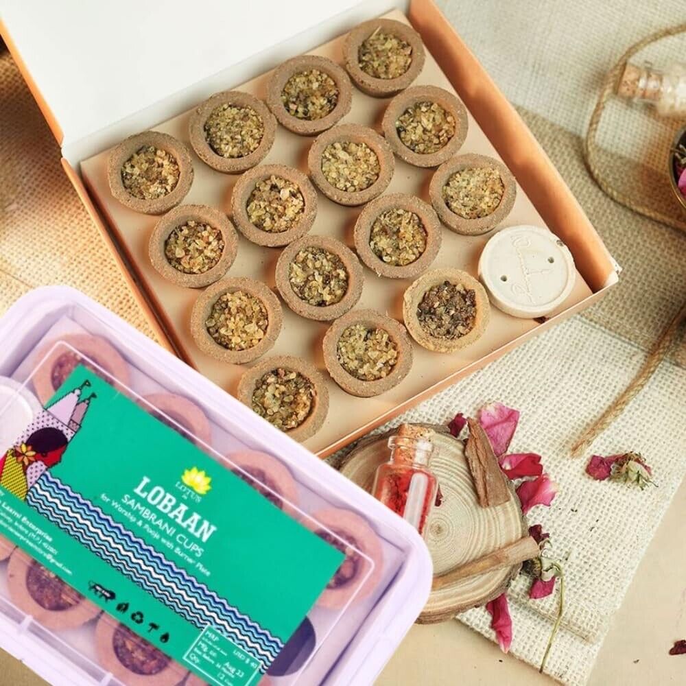 Natural Organic Havan Cups/Floral Lobaan Sambrani Cup | 12 Pcs | Dhoop Cups