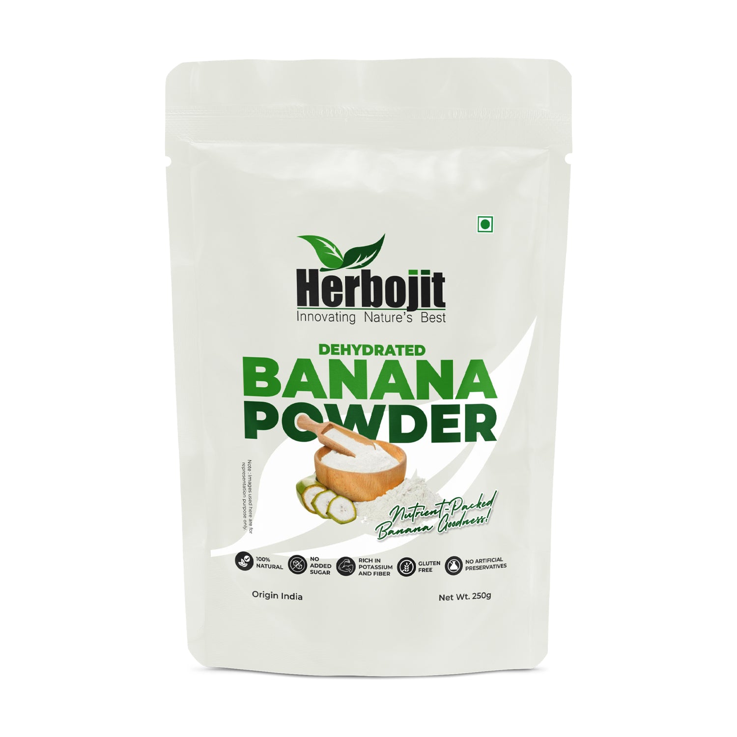 Herbojit 100% Natural Dehydrated Banana Powder - Gluten-Free, Rich in Potassium & Fiber, 250g | No Added Sugar, Preservative-Free | Ideal for Baby Food, Smoothies, Baking & Cooking