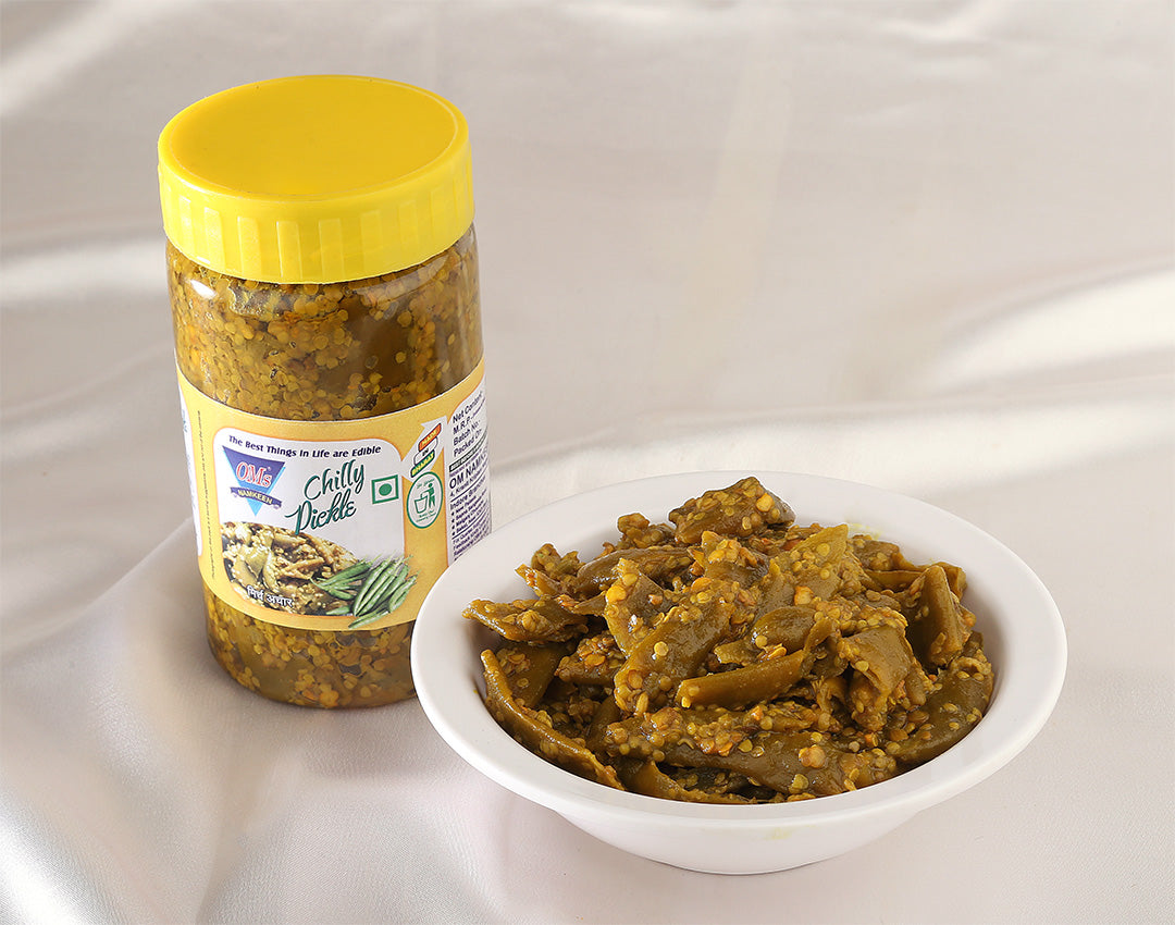 OM's - Mirchi Achaar Green Chilli Pickle - 200g | Bold, Fiery & Tangy Indian Delight - Alchemy Tradex