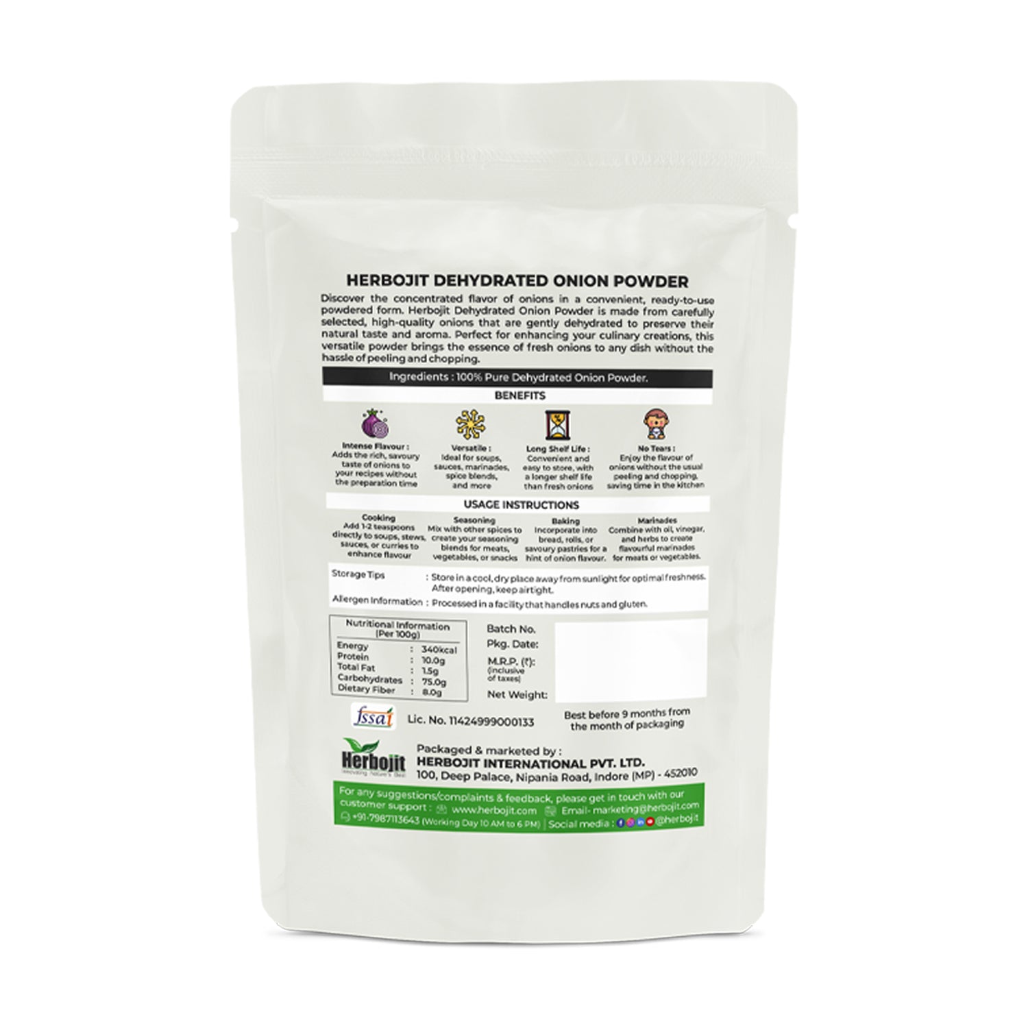 Herbojit Dehydrated Onion Powder - 100% Natural, Gluten-Free, Rich in Flavor, 250g | No Artificial Preservatives, Ready-to-Use for Cooking, Seasoning & Sauces - Alchemy Tradex