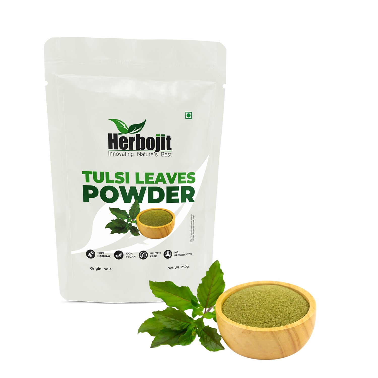 Herbojit Tulsi Leaves Powder 250g | 100% Natural & Vegan | Gluten-Free | No Preservatives | Immune Booster | Supports Respiratory Health | Skin & Hair Care