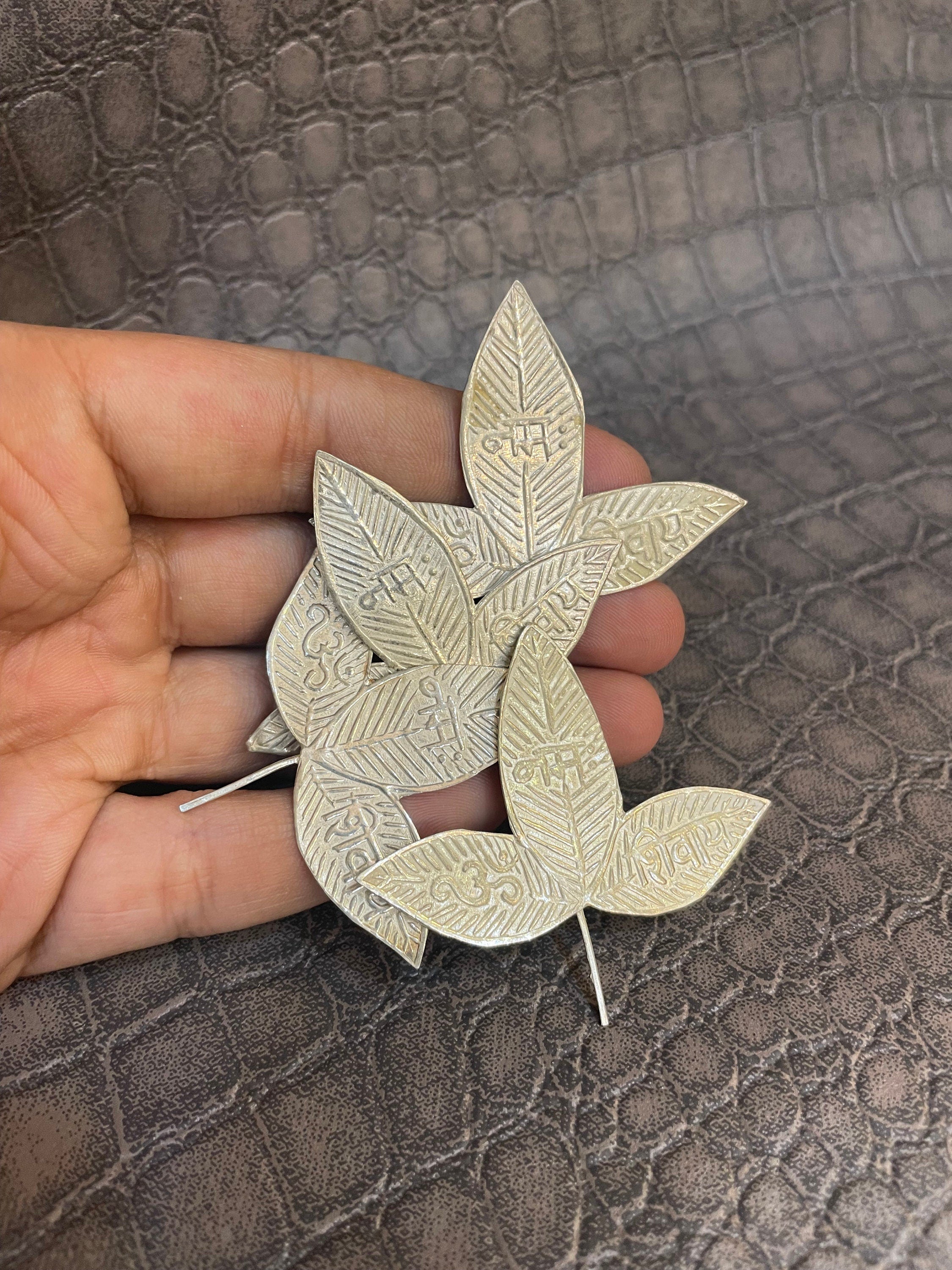925 Sterling Silver Lord Shiva Belpatra Leaf for Puja | Divine Worship Article | 5x5cm | 2.1g | Hindu Rituals | For home temple | Gift idea - Alchemy Tradex