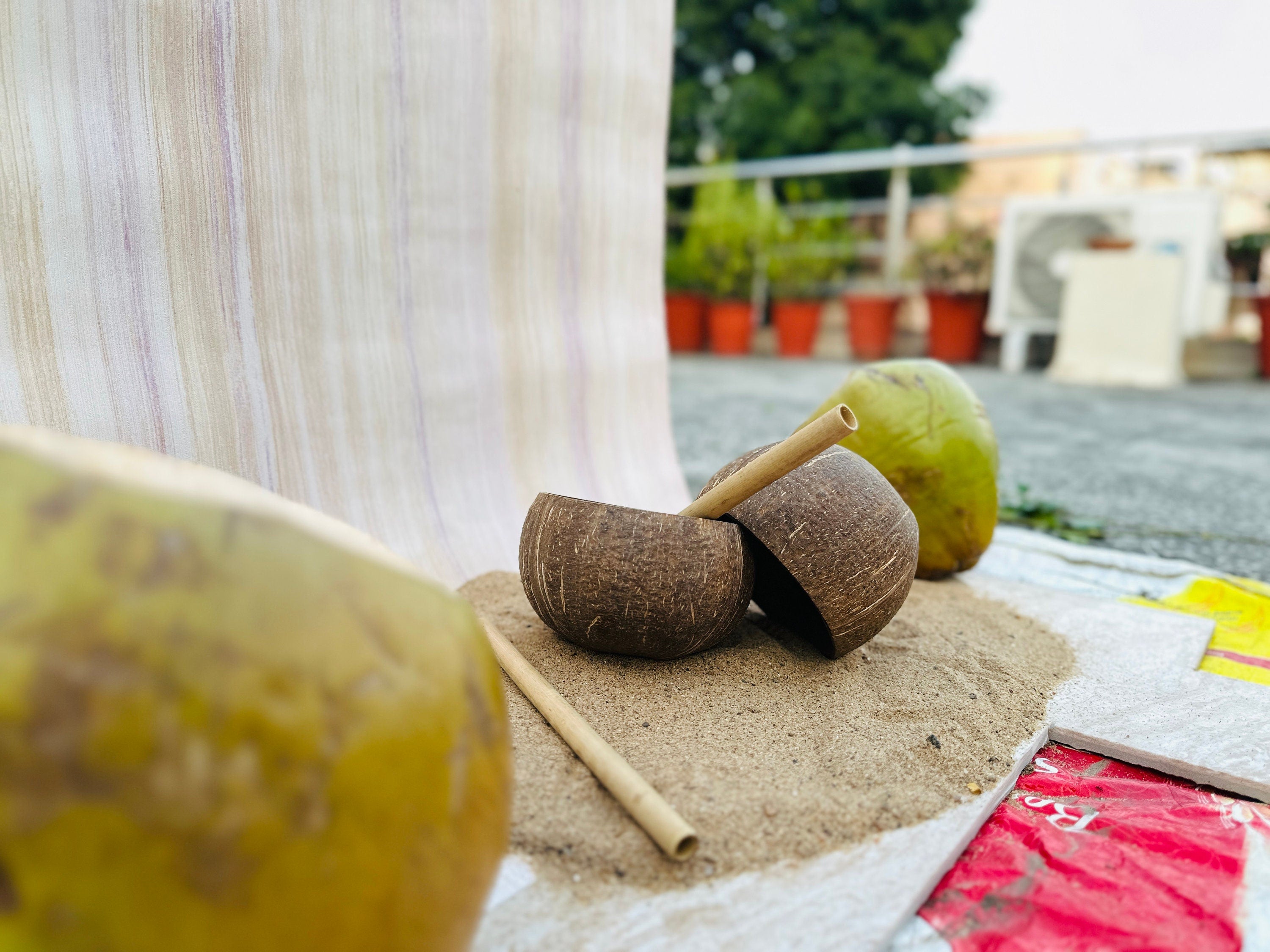 Handmade Natural Coconut Shell Bowls | Eco-Friendly & Organic | Candle Stand/Holder | Decorative Gift | Original and Unpolished | 10 cm - Alchemy Tradex