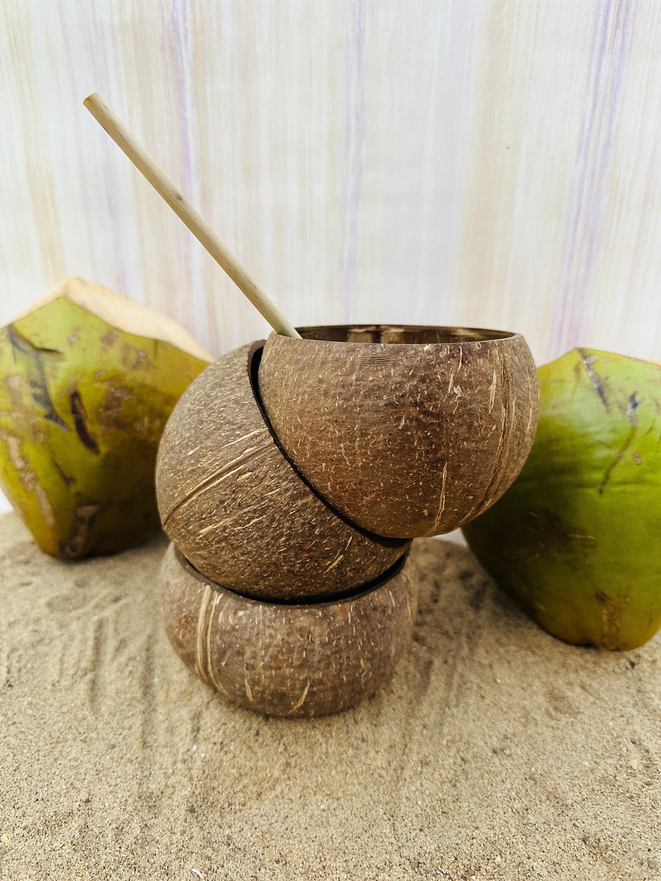 Handmade Natural Coconut Shell Bowls | Eco-Friendly & Organic | Candle Stand/Holder | Decorative Gift | Original and Unpolished | 10 cm - Alchemy Tradex